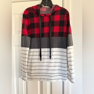 Red Lolly Plaid Red and Gray Women's Hoodie NEW